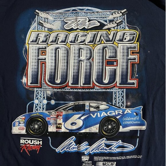 Vtg Nascar Shirt Mens Large Black Cut Tag Blue Pill Mark Martin 90s Y2K All Over - Picture 6 of 6